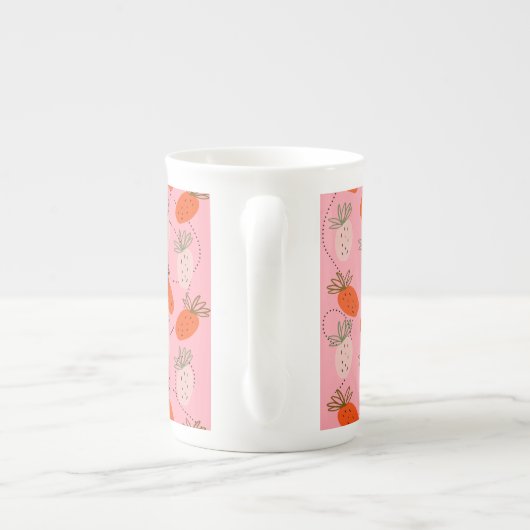 Aardbeien Roze witte doodle Fruit Patroon Porselein Kop (Achterkant)