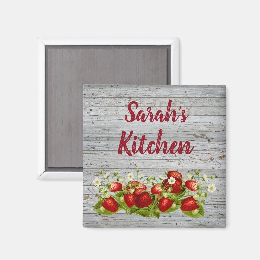 Aardbeien rustieke aangepaste naam gepersonaliseer magneet (Voorkant / Achterkant)