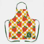 Aardbeien Rustieke Boerderij Schachbrett Monogram Schort (Voorkant)