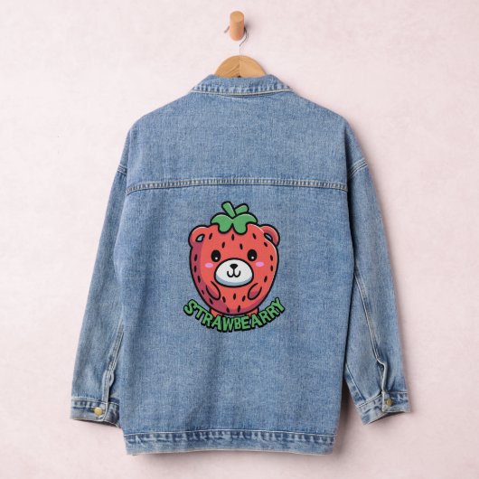Aardbeien! Schattigee aardbei Beer Pun Cartoon Denim Jacket (Hangar)