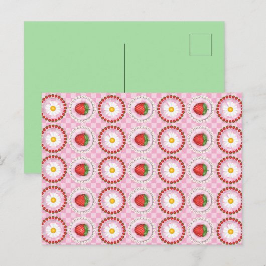 Aardbeien Serenade Roze Briefkaart (Voorkant / Achterkant)
