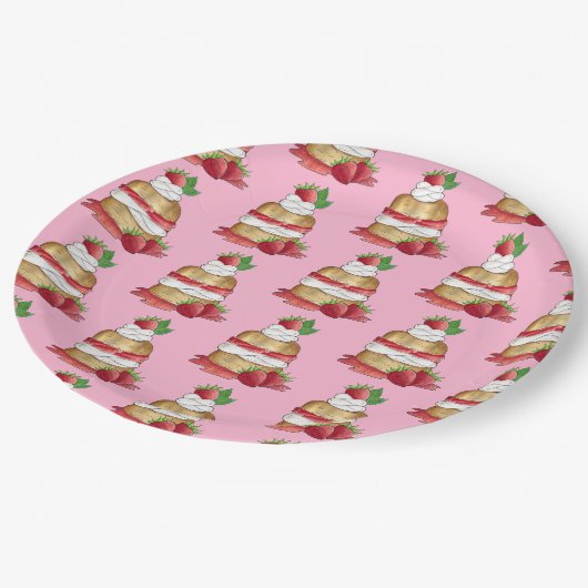 Aardbeien Shortcake Cake Dessert Aardbeien Papieren Bordje (Gekanteld)