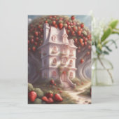 Aardbeien shortcake huis en feest kaart (Staand voorkant)