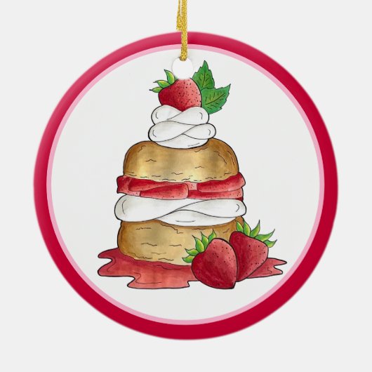 Aardbeien Sortcake Cakdessert Aardbeien Keramisch Ornament (Achterkant)