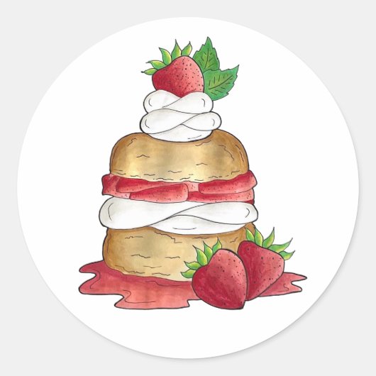 Aardbeien Sortcake Cakdessert Aardbeien Ronde Sticker (Voorkant)