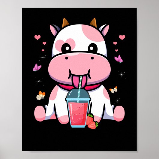 Aardbeien Stammelk Cute Kawaii Aesthetische Roze K Poster (Voorkant)