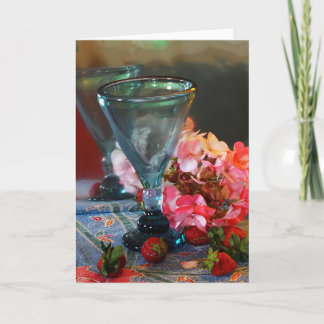 "Aardbeien" Stilleven met bril en bloemen Kaart