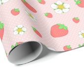 Aardbeien Stippen in roze Cadeaupapier (Rol Hoek)