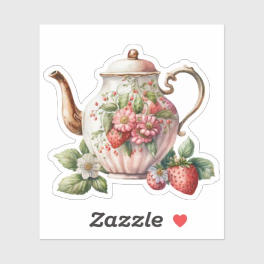 Aardbeien Teapot Sticker (Vel)