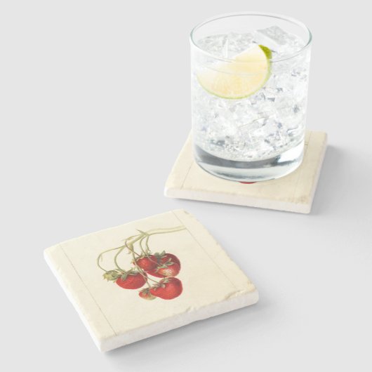 aardbeien Tekening Kunst Stenen Onderzetter (Zijkant)