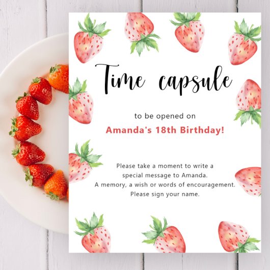 Aardbeien Tijdcapsule 1e verjaardag Poster