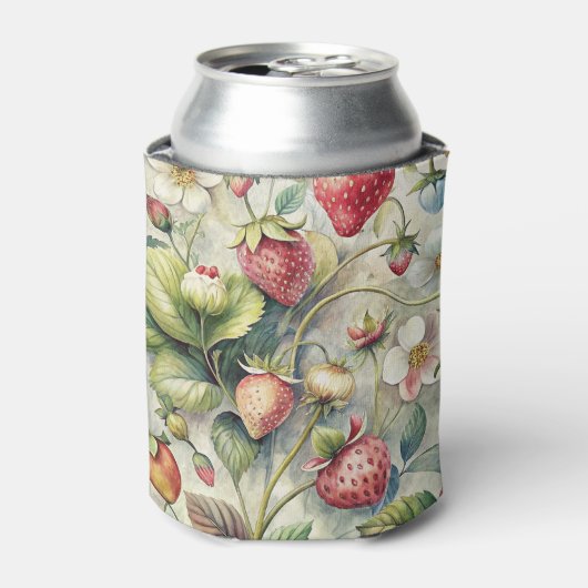  aardbeien tuin botanische Waterverf Blikjeskoeler (Blikje Voorkant)