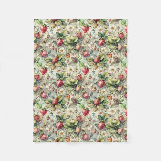  aardbeien tuin botanische Waterverf Fleece Deken (Voorkant)