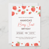 Aardbeien uitnodigen, Berry Eerste Verjaardag Uitn Kaart (Voorkant)