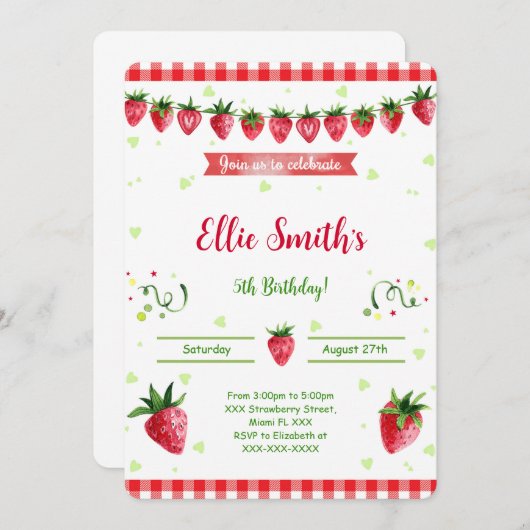 Aardbeien Uitnodiging (Voorkant / Achterkant)