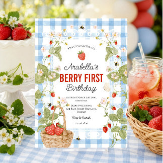 Aardbeien uitnodiging voor eerste verjaardag