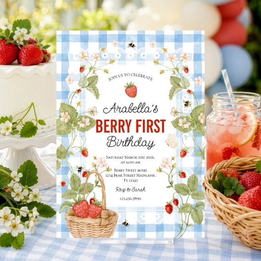 Aardbeien uitnodiging voor eerste verjaardag