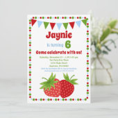 Aardbeien Uitnodigingsmeisjes Verjaardag Kaart (Staand voorkant)