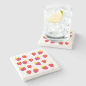 Aardbeien vector Tekening Marmeren Steen Onderzett Stenen Onderzetter (Zijkant)