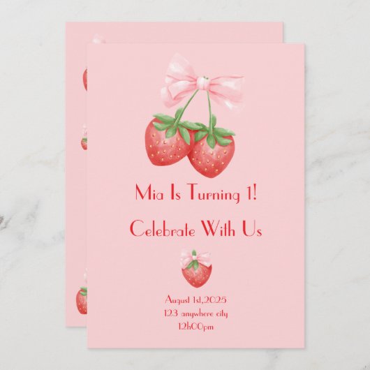 aardbeien verjaardag kaart (Voorkant / Achterkant)