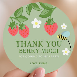 Aardbeien Verjaardagsfeest Favor Bedankt Ronde Sticker