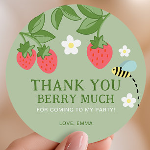 Aardbeien Verjaardagsfeest Favor Bedankt Ronde Sticker
