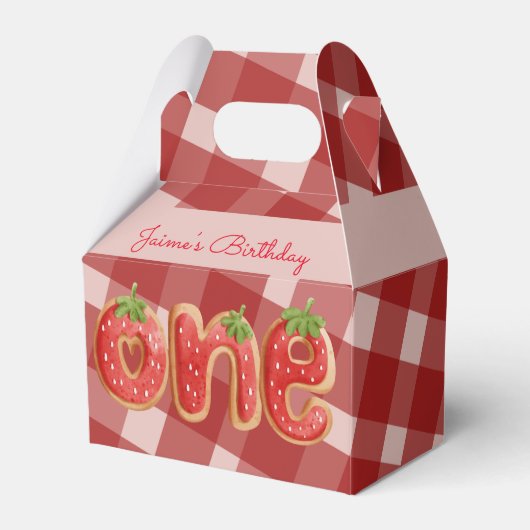 Aardbeien Verjaardagsfeest Koekjes Plaid Bedankdoosjes (Voorkant Zijde)
