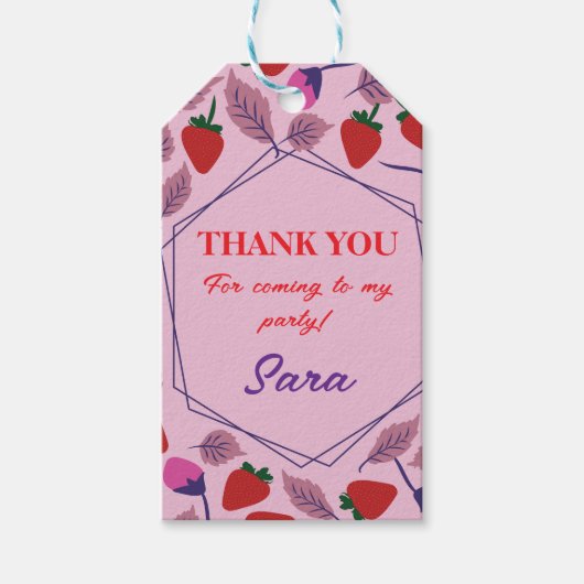 Aardbeien verjaardagsfeestje cadeaulabel (Voorkant)