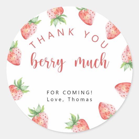 Aardbeien verjaardagsfeestje dank u bessen veel ronde sticker (Voorkant)