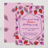Aardbeien verjaardagsfeestje kaart (Voorkant / Achterkant)