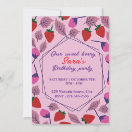 Aardbeien verjaardagsfeestje kaart