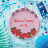 Aardbeien verjaardagsfeestje papieren bordje (Feest)