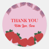 Aardbeien verjaardagsfeestje ronde sticker (Voorkant)