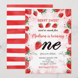 Aardbeien verjaardagsuitnodiging bewerkbaar kaart