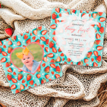  aardbeien verjaardagsuitnodiging met foto