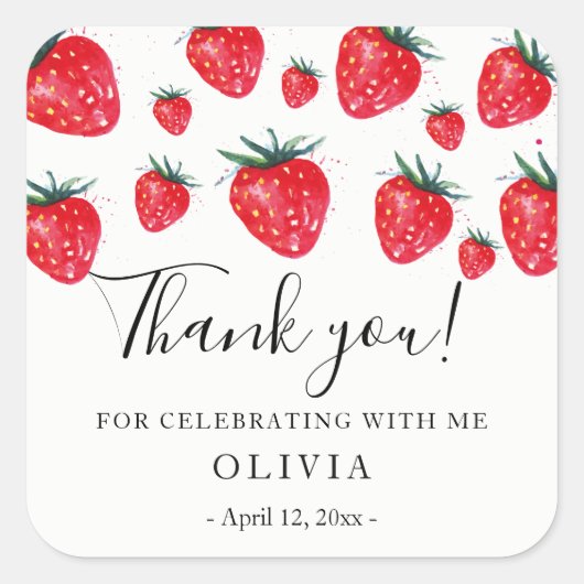 Aardbeien Verjaardentesticker Vierkante Sticker (Voorkant)