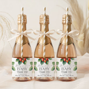 Aardbeien Verse Markt Bes Zoete Baby Shower Sparkling Wijnetiket