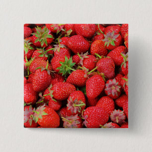 Aardbeien Vierkante Button 5,1 Cm