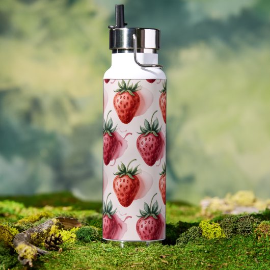 Aardbeien Vintage Boho Zomer Picknick Waterfles (Buiten)
