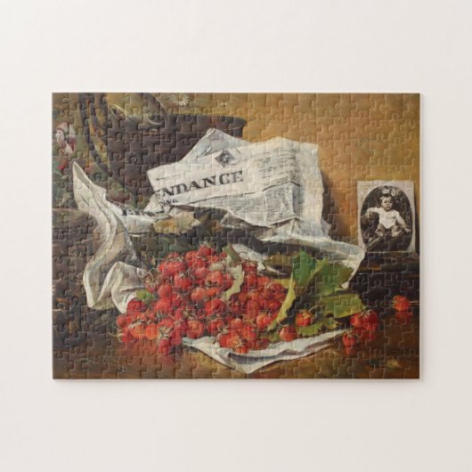 Aardbeien Vintage lentevruchten op krant Legpuzzel (Horizontaal)