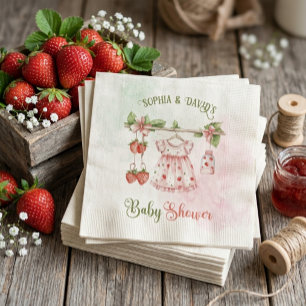 Aardbeien Vintage Meisje Baby Shower  Servet