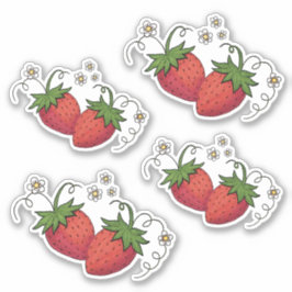 Aardbeien Vinyl gesneden stickers (4 tot een vel)