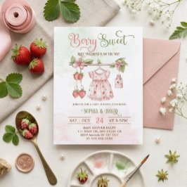 Aardbeien waslijn meisje baby shower   kaart
