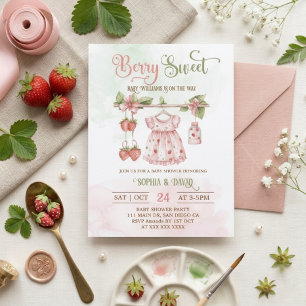 Aardbeien waslijn meisje baby shower   kaart