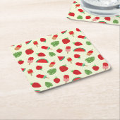 Aardbeien, watermeloen en rode ijslolly's kartonnen onderzetters (Schuin)