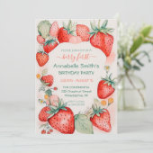 Aardbeien Waterverf Cute Berry First Birthday Kaart (Staand voorkant)