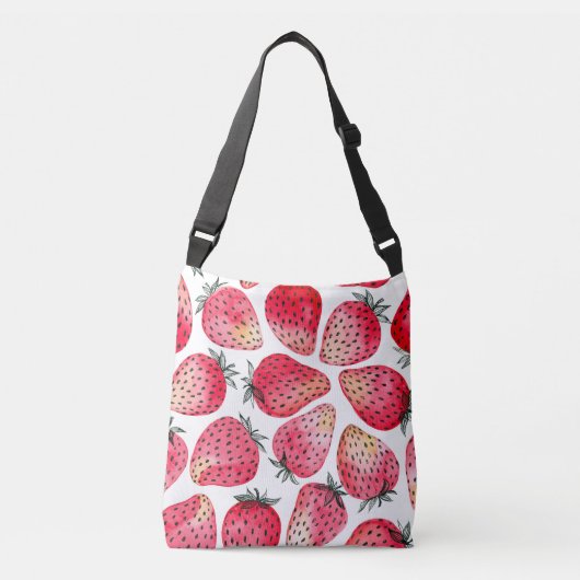 Aardbeien waterverf en inkt crossbody tas (Voorkant)