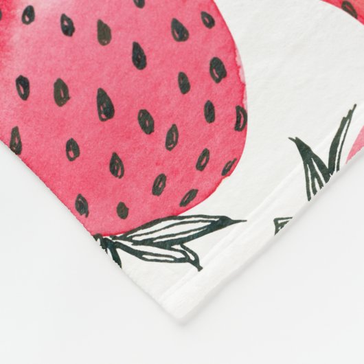 Aardbeien waterverf en inkt fleece deken (Hoek)