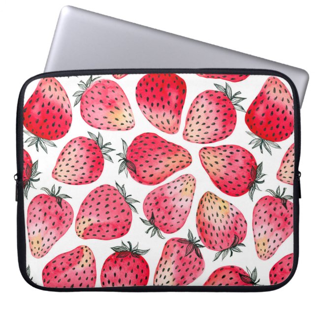 Aardbeien waterverf en inkt laptop sleeve (Voorkant)