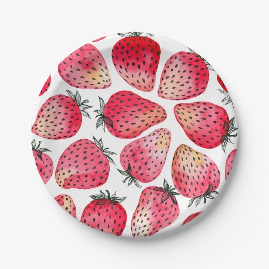 Aardbeien waterverf en inkt papieren bordje (Voorkant)